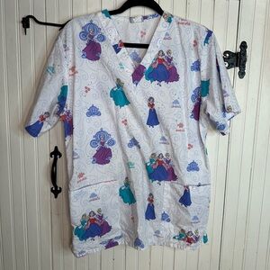 Disney Princesses Vintage Scrub Top Small Cinderella Snow White sleeping beauty